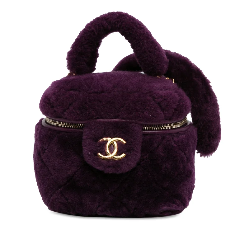 Purple Chanel Small Quilted Shearling Vanity Case Satchel