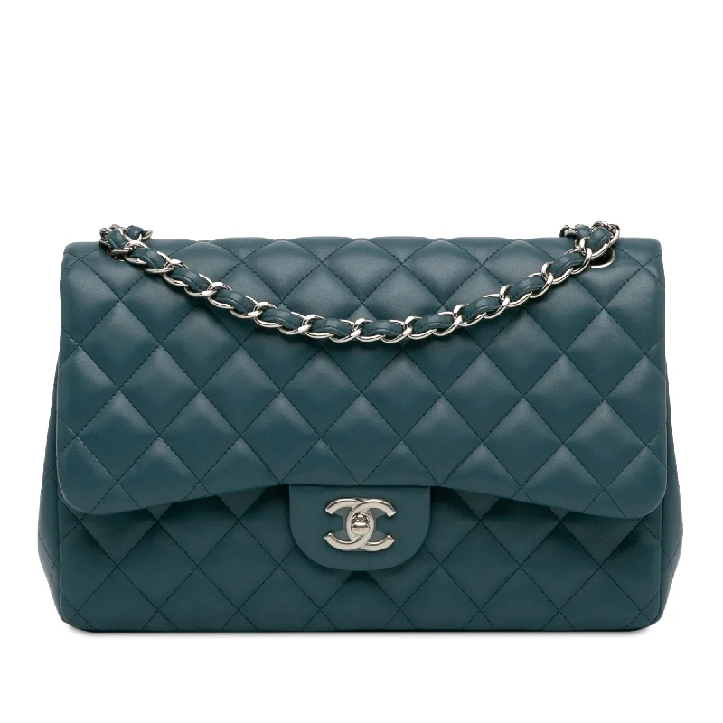 Blue Chanel Jumbo Classic Lambskin Double Flap Shoulder Bag