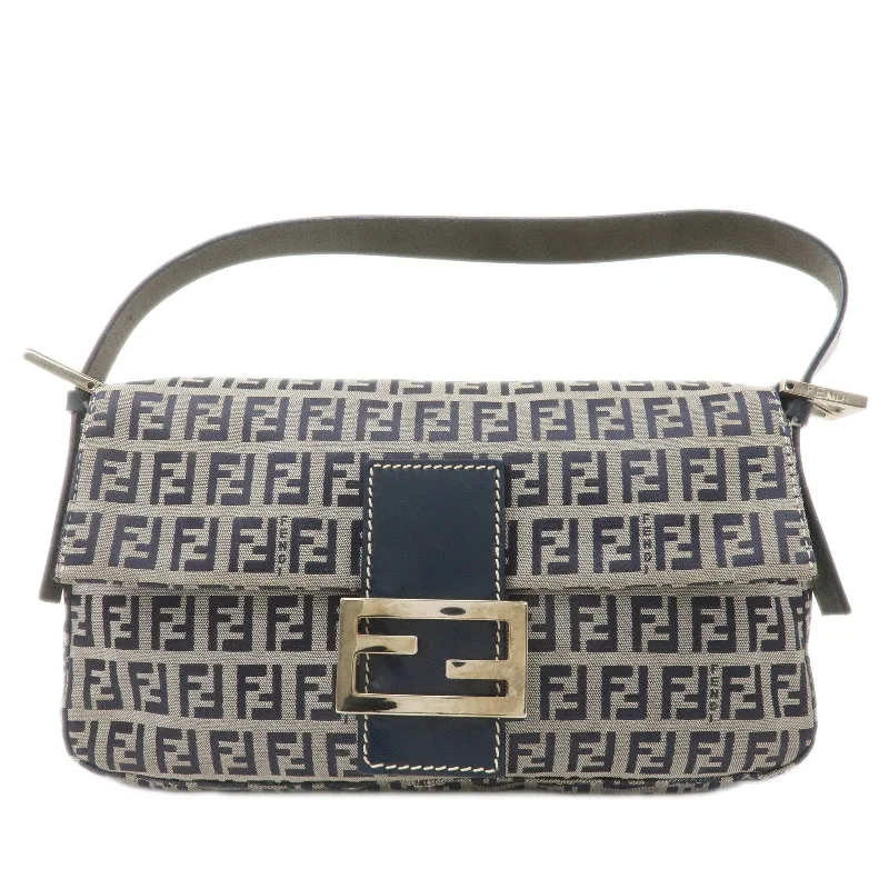 FENDI Mamma Baguette Canvas Shoulder Bag Brown Navy 26424