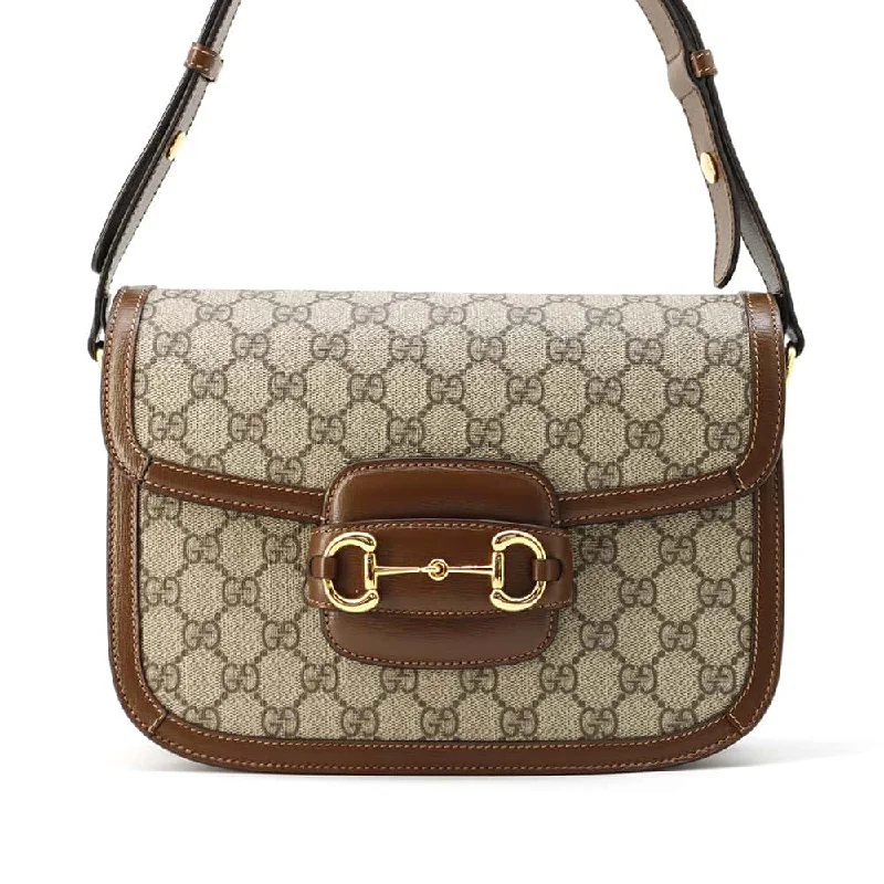 GUCCI Horsebit 1955 Shoulder Bag Beige/Brown 602204 GG SupremeCanvas Leather