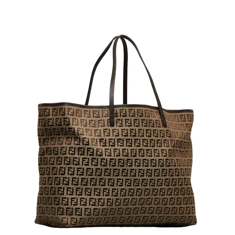 Fendi Zucchino Tote Bag 8BH076 Brown Canvas Leather