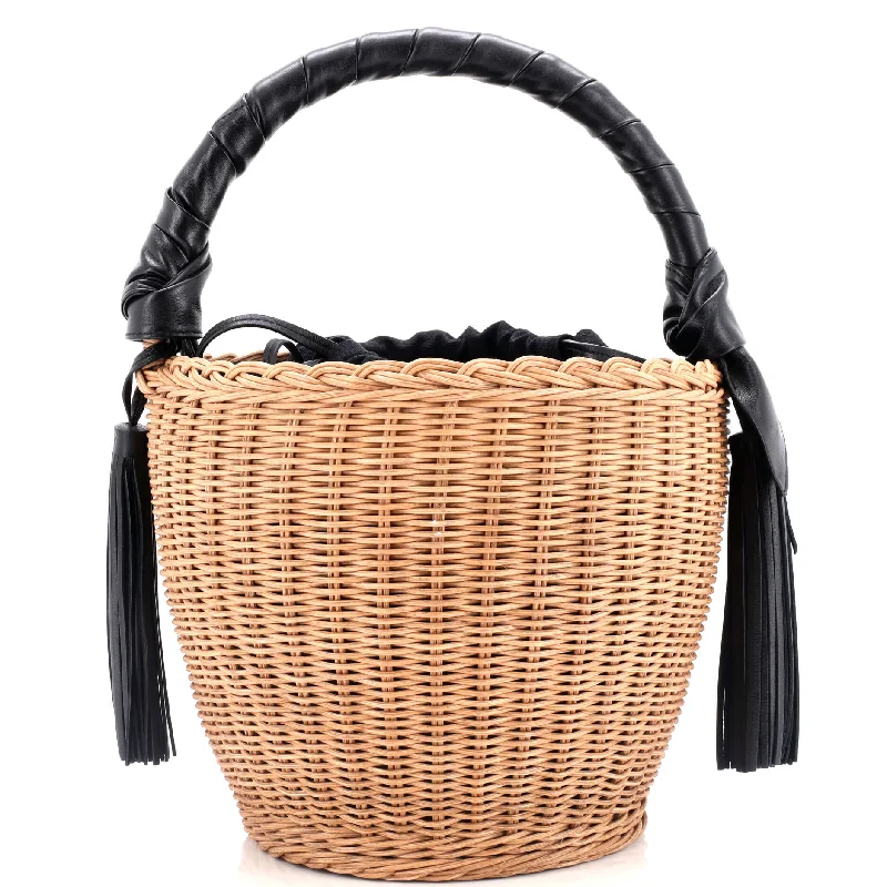 Panier Tassel Round Bucket Bag Wicker with Leather