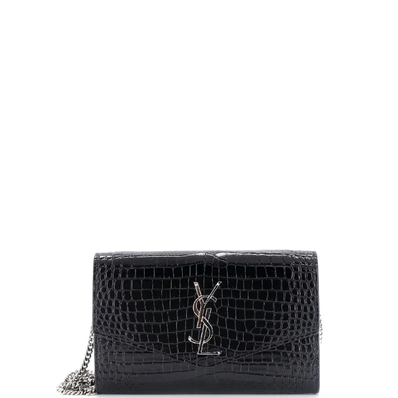 Classic Monogram Wallet on Chain Crocodile Embossed Leather