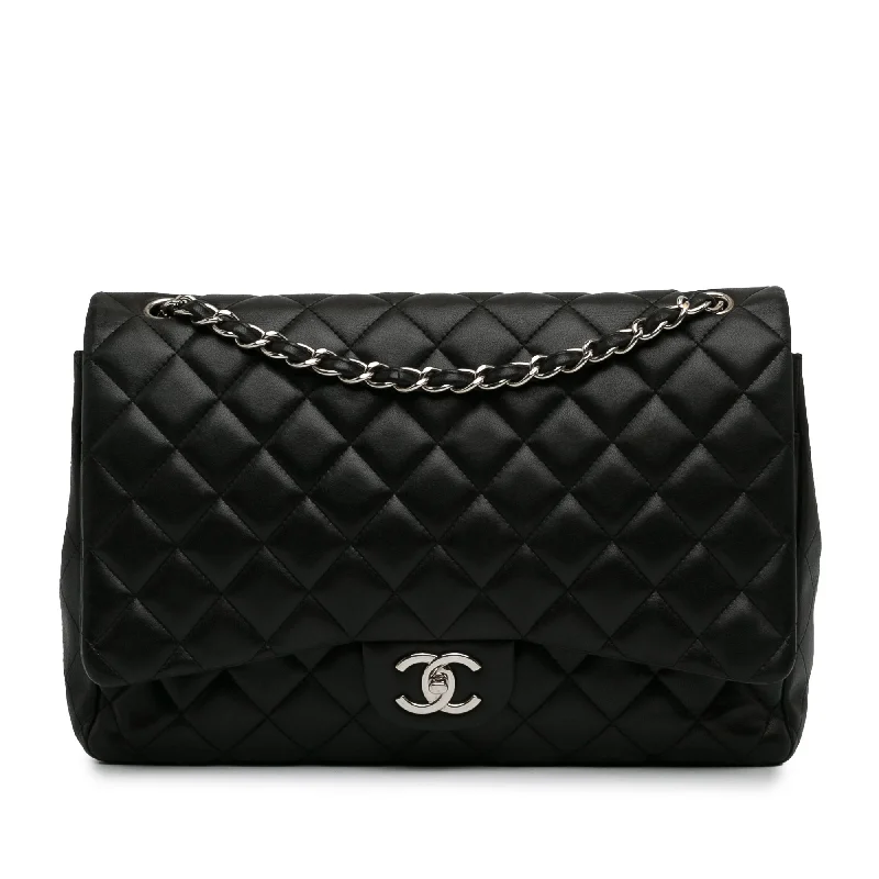 Black Chanel Maxi Classic Lambskin Double Flap Shoulder Bag