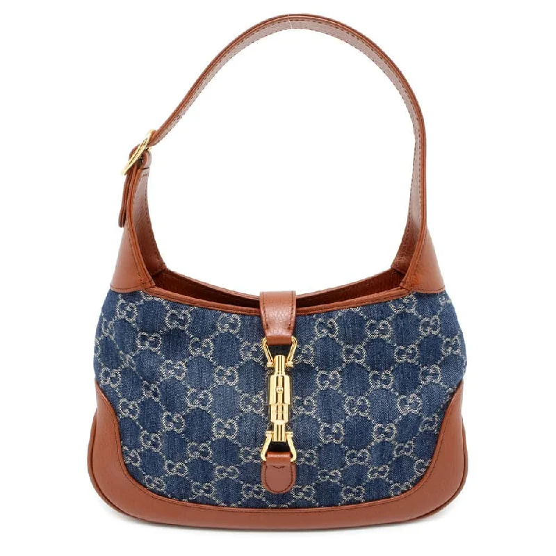 GUCCI New Jackie Handbag Blue/Brown 636706 Denim Leather