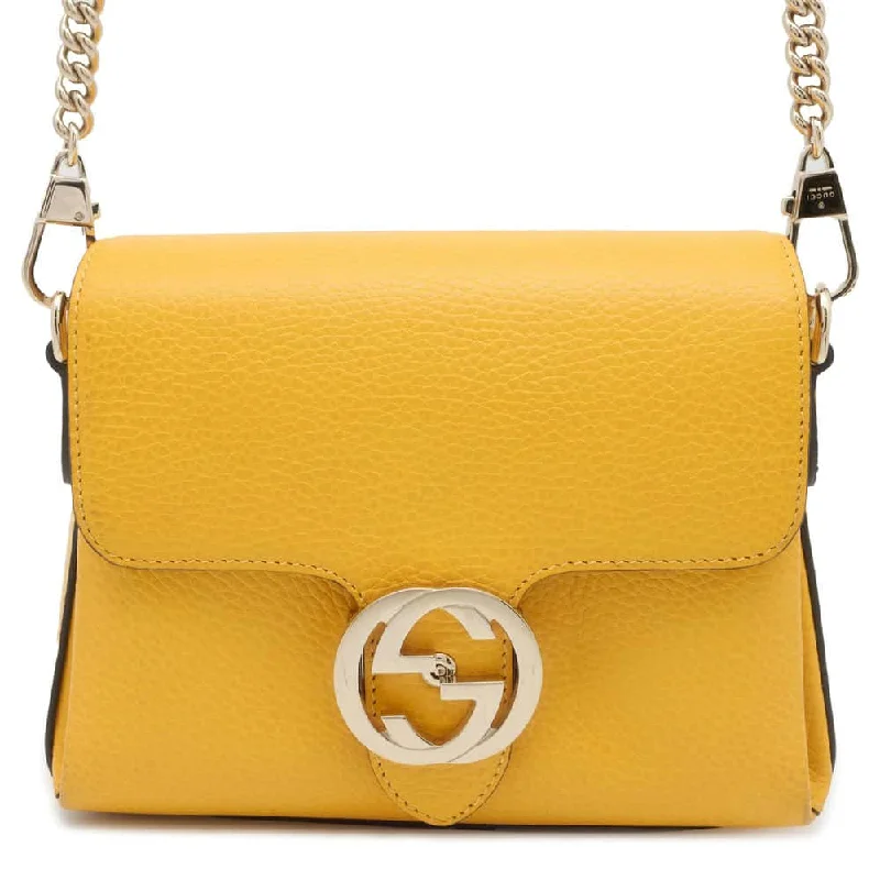 GUCCI Interlocking G ChainShoulder Bag Yellow 607720 Leather