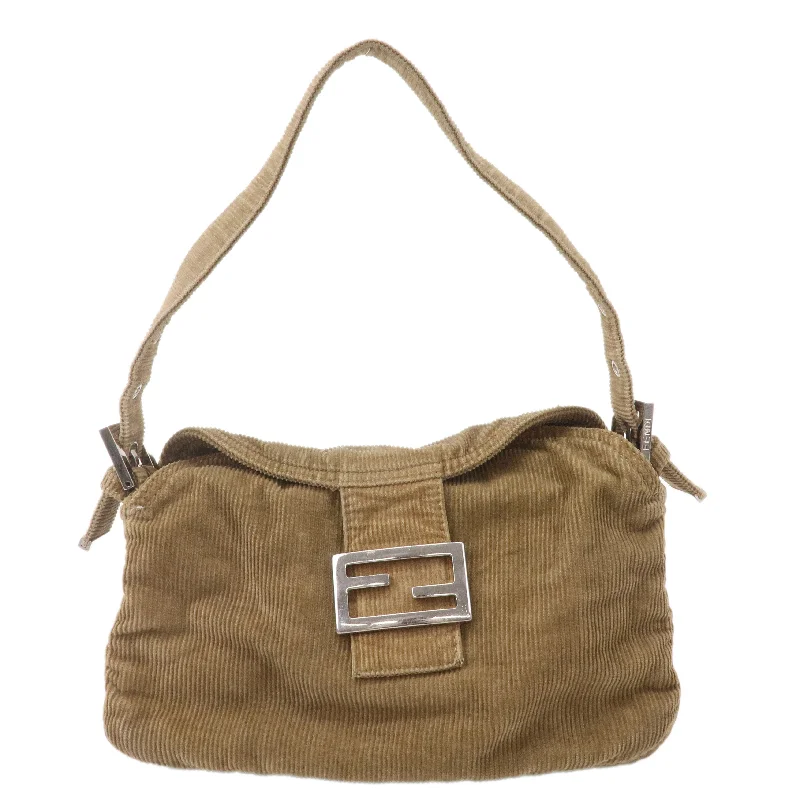 FENDI Mamma Baguette Corduroy Shoulder Bag Khaki Brown 26725