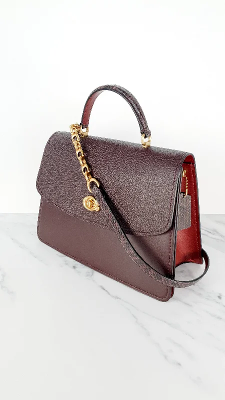 Coach Parker 32 Tophandle Carryall in Oxblood Burgundy Colorblock with Snakeskin Details - Handbag Exotic Crossbody Bag Coach 73969