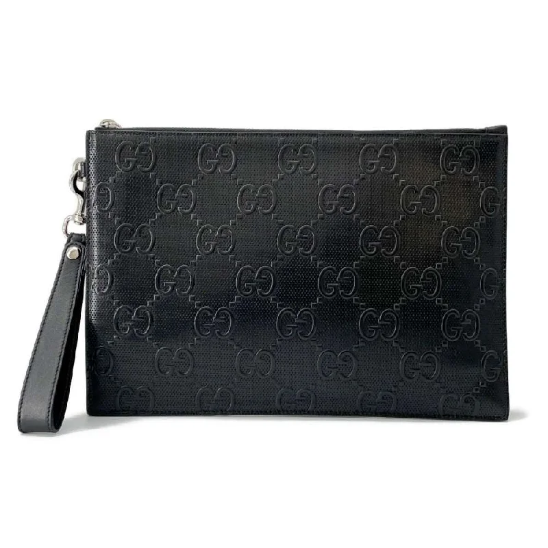 GUCCI GG embossed Clutch Bag Black 625569 Leather