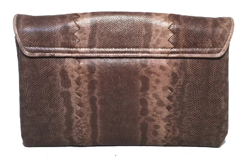 Bottega Veneta Brown Lizard Leather Clutch