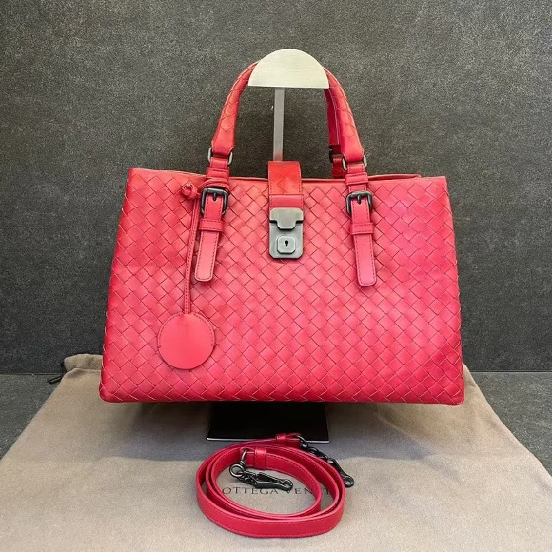 Bottega Veneta Roma Medium Pink Leather Woven Shoulder Bag