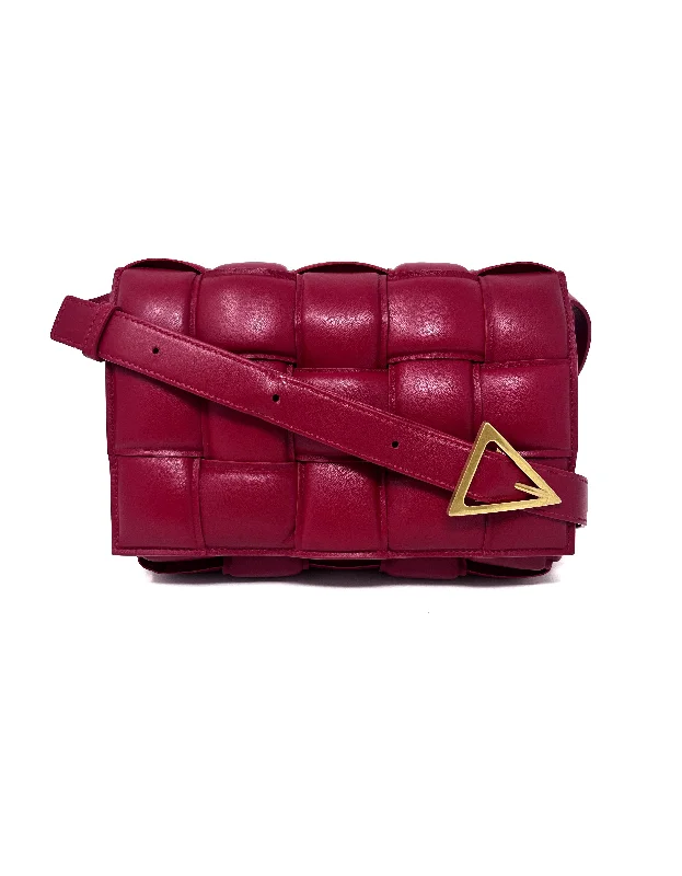 Bottega Veneta Red 'Cassette' Lambskin Padded Intreccio Crossbody