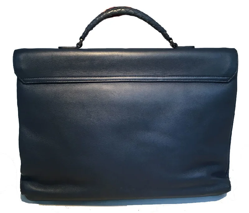 Bottega Veneta Navy Blue Leather Briefcase