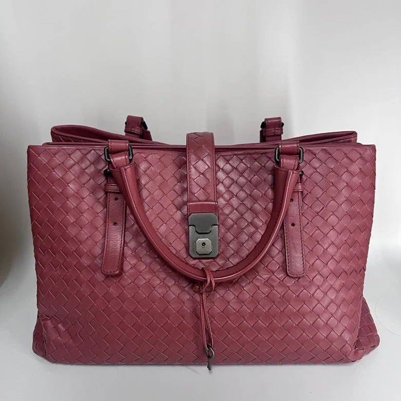 Bottega Veneta Raspberry Leather Intrecciato Tote Bag Large