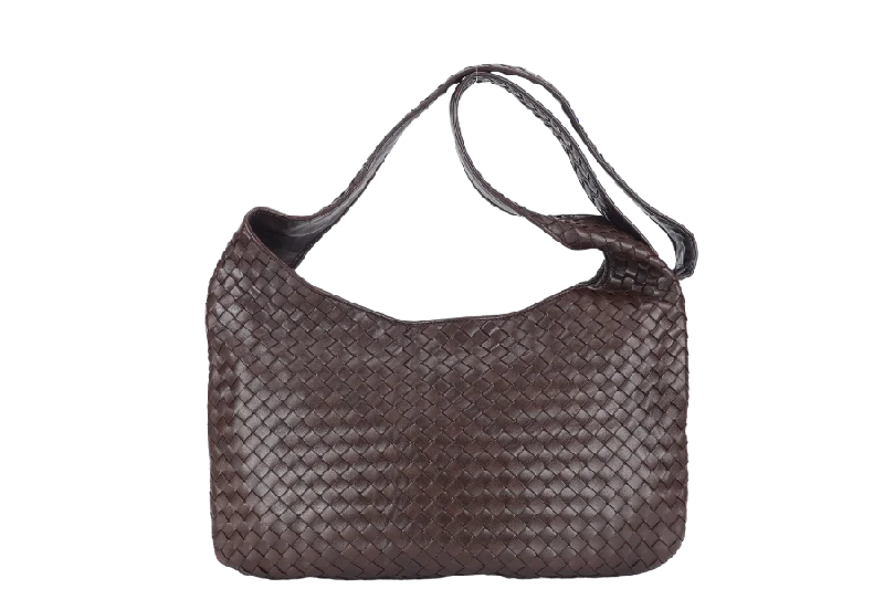 BOTTEGA VENETA INTRECCIATO SHOULDER BAG BROWN LEATHER SILVER HARDWARE NO DUST COVER