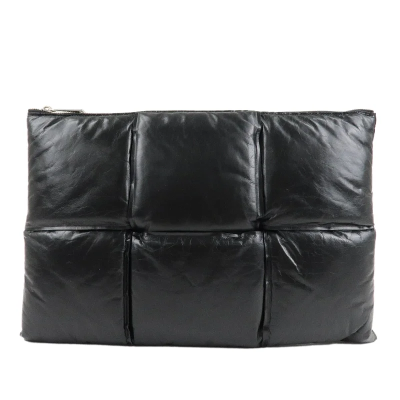 BOTTEGA VENETA Maxi Intrecciato Leather Clutch Bag Black