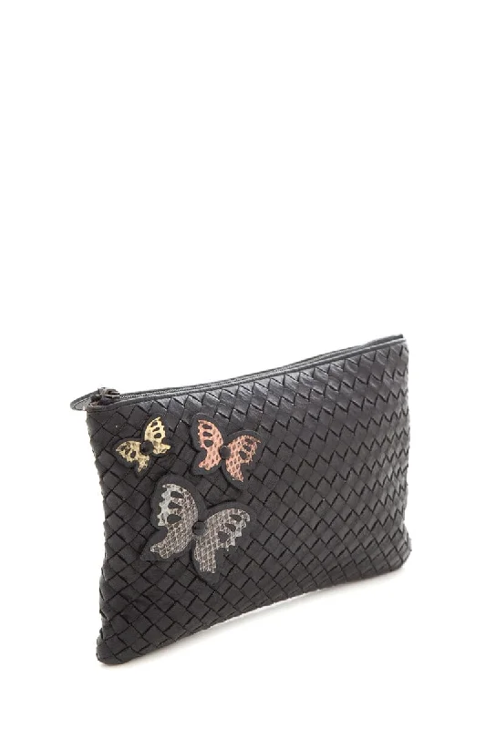 Bottega Veneta Black Intreccatio Butterfly Patch Pouch