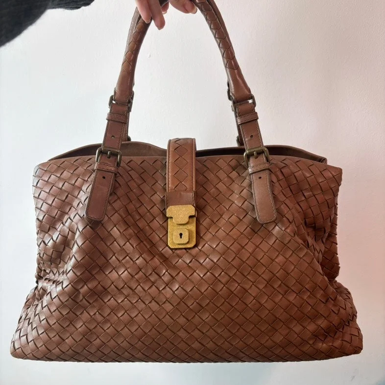 Bottega Veneta Roma Brown Leather Woven Tote Bag