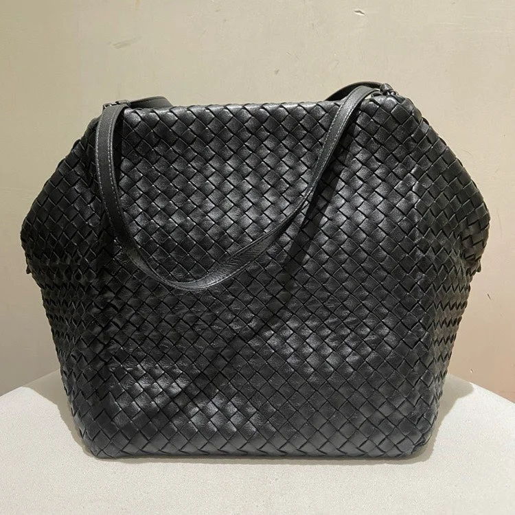 Bottega Veneta Black Intrecciato Woven Leather Tote Bag Large