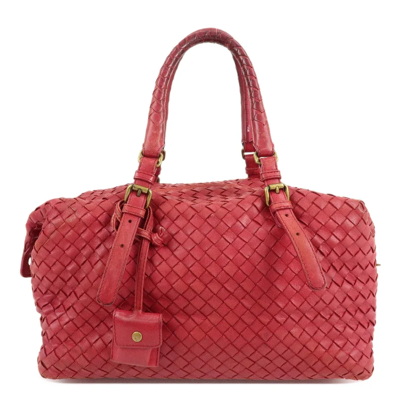 BOTTEGA VENETA Intrecciato Leather Montaigne Boston Bag Red