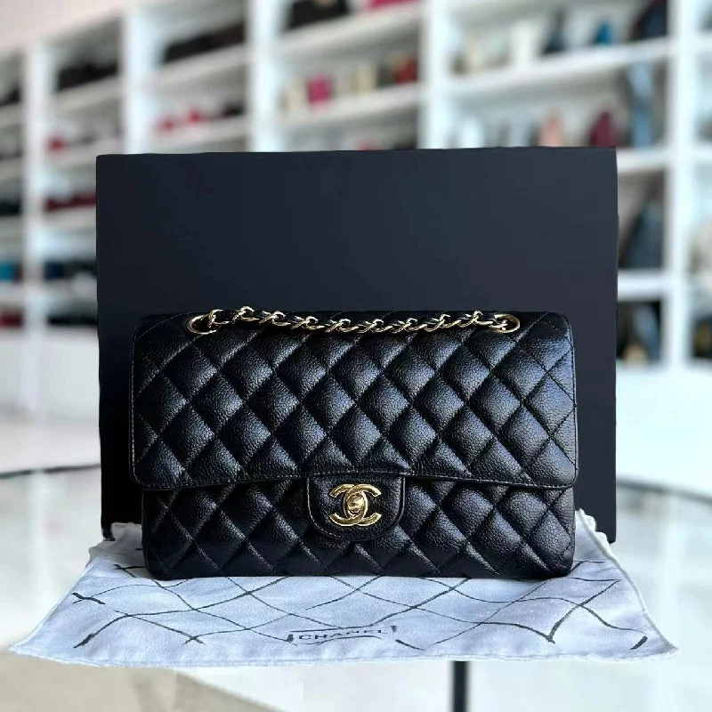 Caviar Double Flap 25CM Quilted Calfskin Black GHW No 24