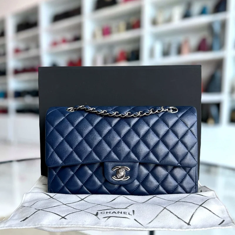 Caviar Double Flap Quilted Calfskin Dark Blue SHW No 24