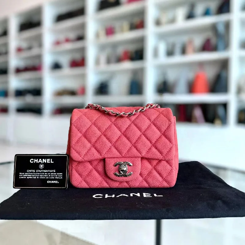 Caviar Mini Square Classic Flap Quilted Calfskin Pink SHW No 17