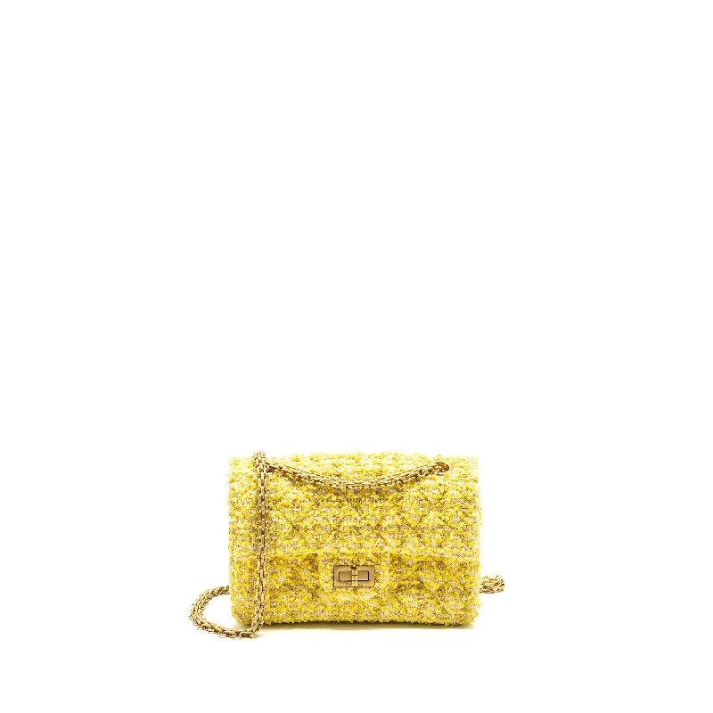 Chanel Mini 2.55 Reissue Flap Bag Tweed Yellow GHW