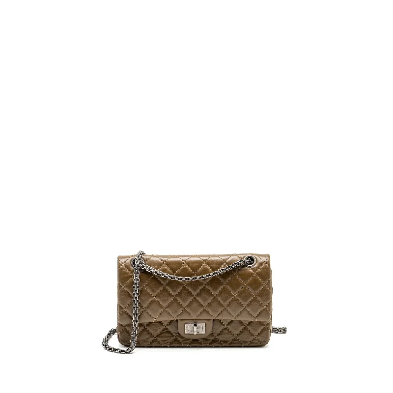 Chanel small 2.55 reissue flap bag calfskin khaki ruthenium hardware