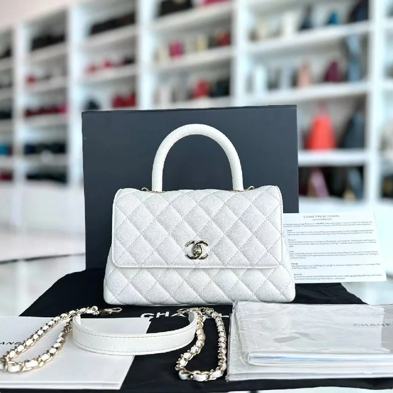 *Microchip* Caviar Coco Handle Small Quilted Calfskin Microchip White GHW