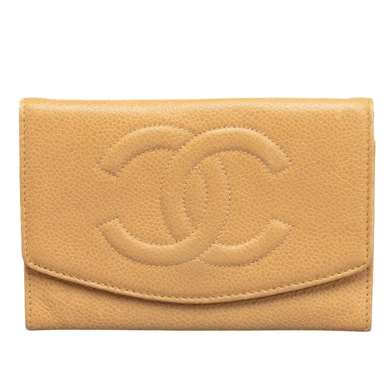 Chanel Cocomark Double Folded Wallet Beige Caviar   CHANEL