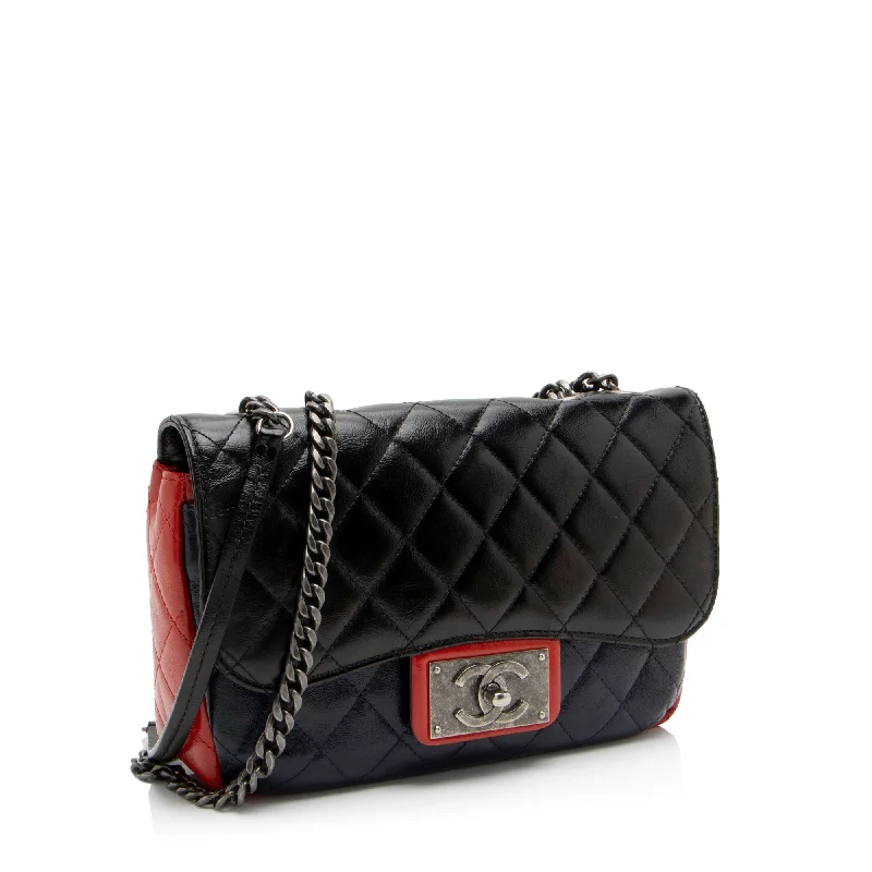 Chanel Glazed Calfskin CC Plate Medium Flap Bag (5bc3aa)