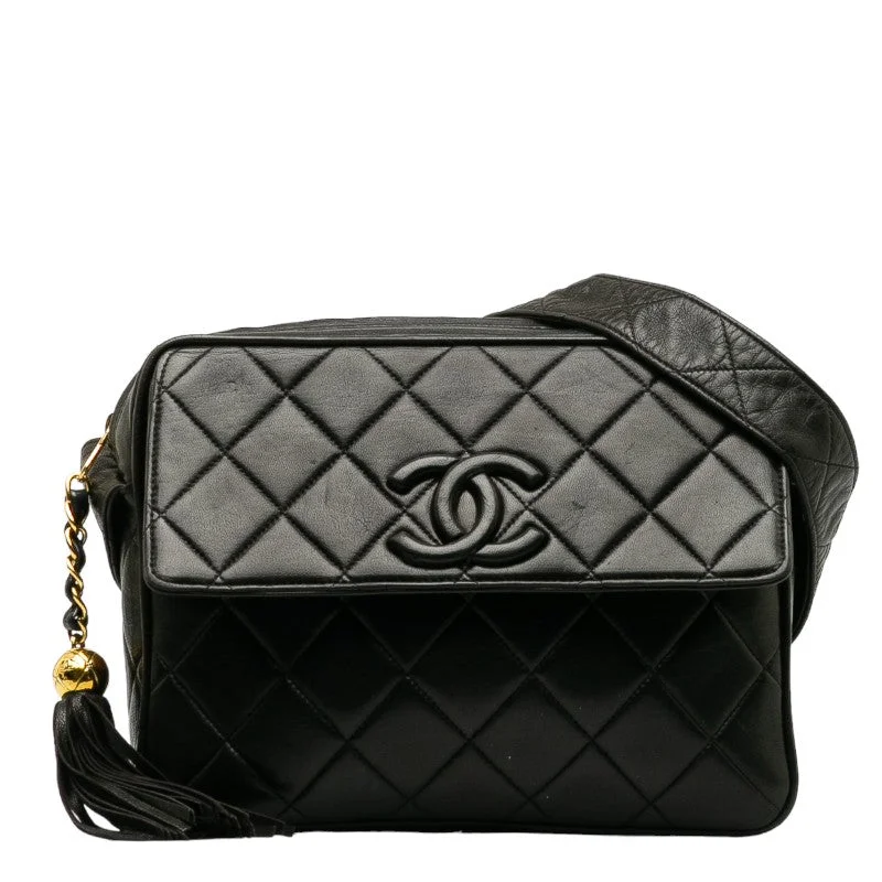 Chanel Matrases Cocomark Tassel loping Shoulder Bag Black Leather  CHANEL