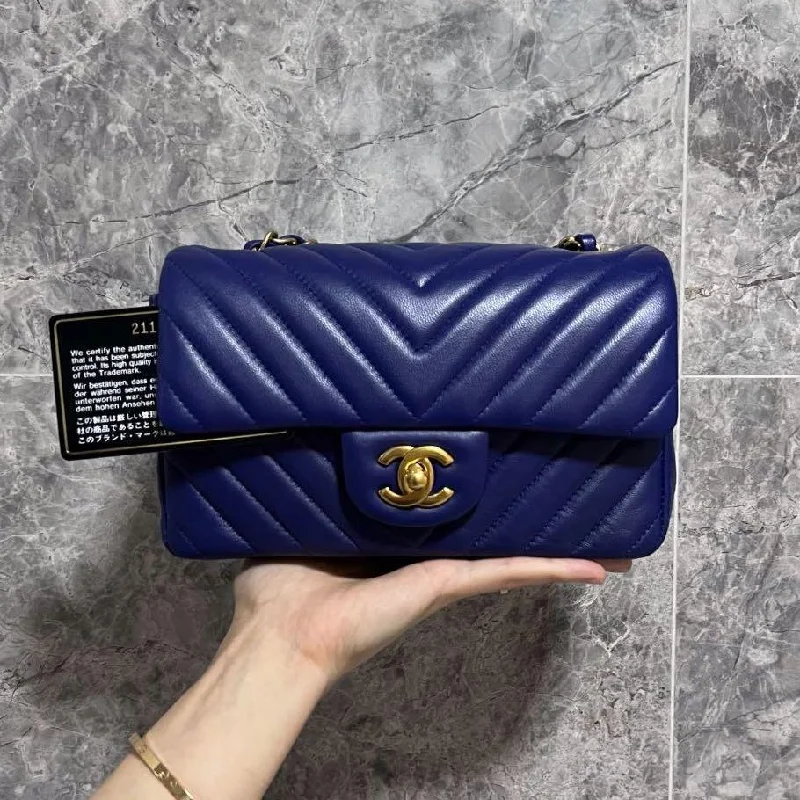 Rectangular Mini Classic Flap Lambskin CF Navy Blue No. 21