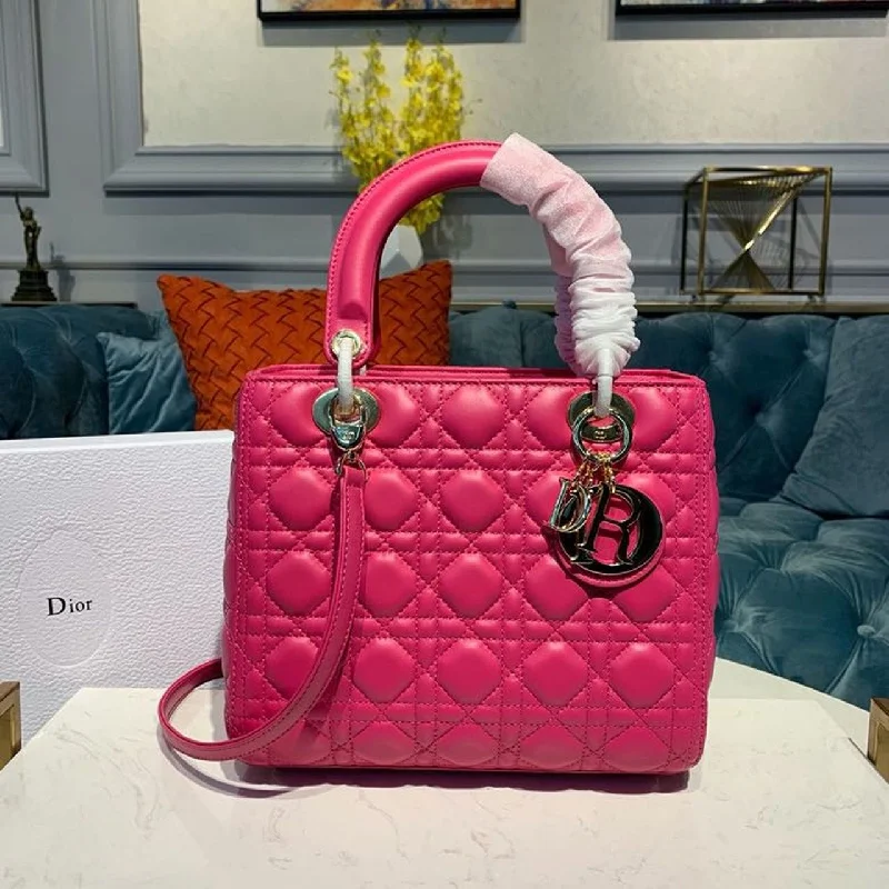 Christian Dior MeChristian Diorum Lady Bag Gold Toned Hardware Hot Pink For Women 9.5in/24cm