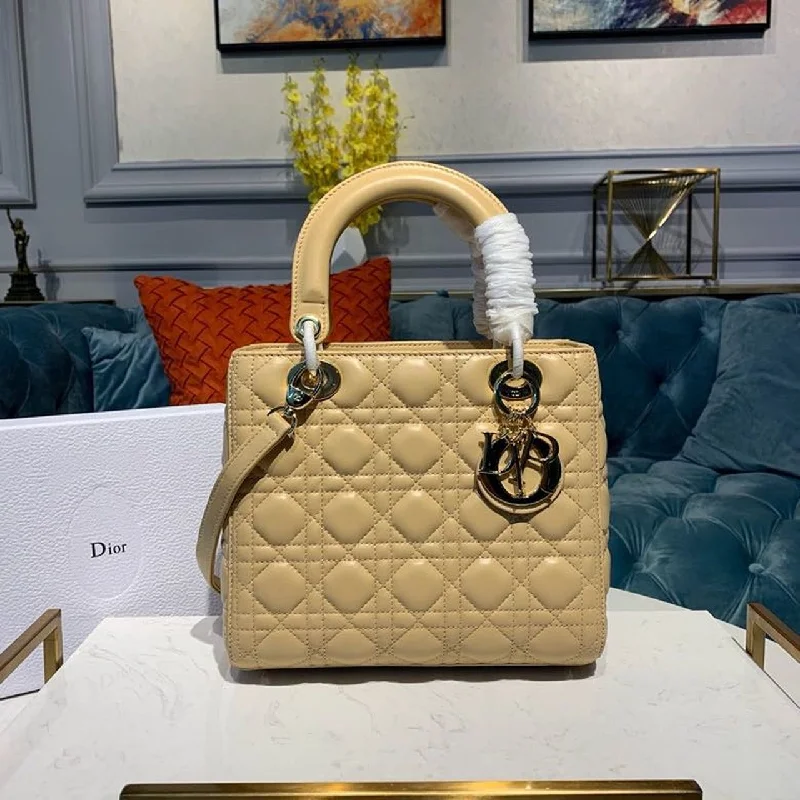 Christian Dior MeChristian Diorum Lady Bag Gold Toned Hardware Pale Yellow For Women 9.5in/24cm