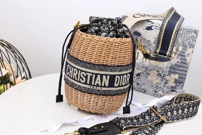 Christian Dior MeChristian Diorum Lady Bag Natural Wicker  Blue For Women 28cm/11in  M0505CMVO_M808