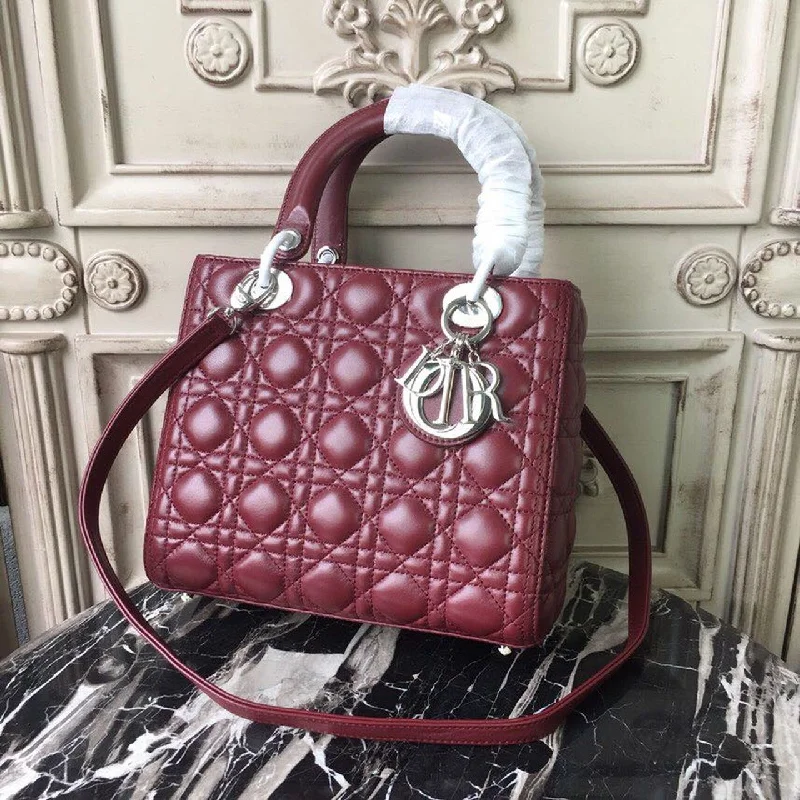 Christian Dior MeChristian Diorum Lady Bag Silver Hardware Burgundy For Women 9.5in/24cm