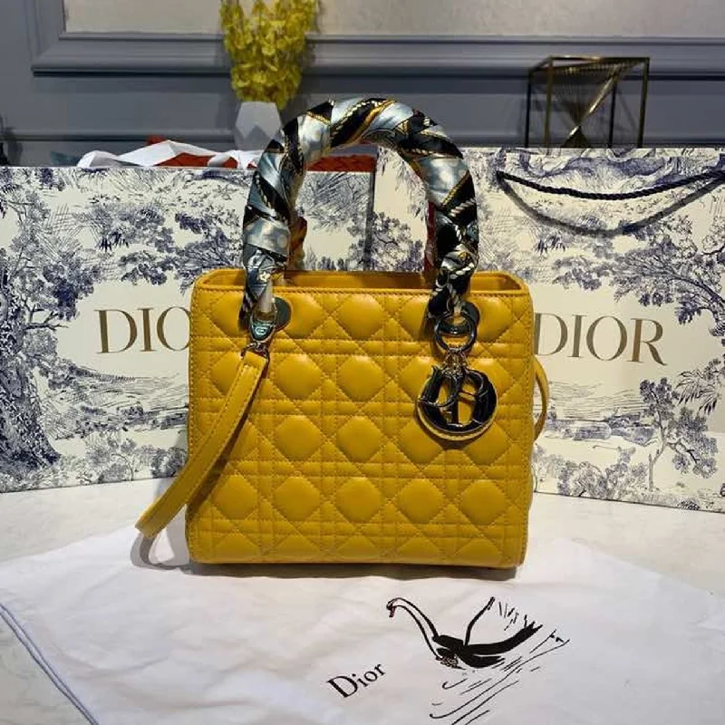 Christian Dior MeChristian Diorum Lady Bag Silver Hardware Yellow For Women 9.5in/24cm