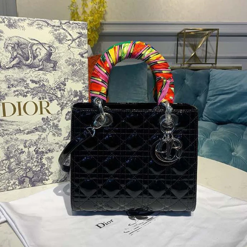 Christian Dior MeChristian Diorum Lady Bag with Chain Silver Hardware, Black, For Women,  Handbags, 24cm/9in  M0565OWCB_M900