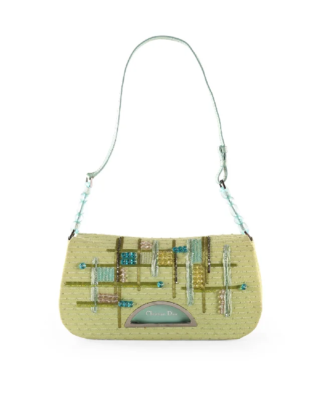 CHRISTIAN DIOR Pistachio Canvas Shoulder Bag With Beads