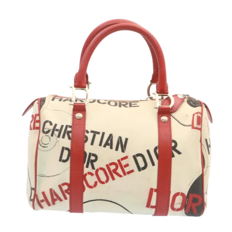 CHRISTIAN DIOR Pop Line Hand Bag Canvas White Red Auth ar4800