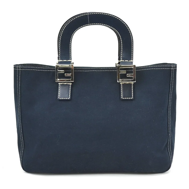 FENDI Handbag Canvas/Leather Navy Silver Ladies