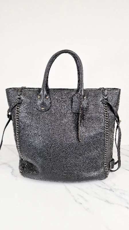 Coach Tatum Tall Tote in Black Pebble Leather with Whiplash Detail & Feather Charm - Large Black Shoulder Bag - Coach 33916