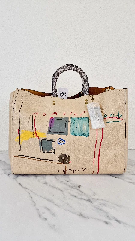 Coach Rogue 39 Jean-Michel Basquiat Bag in Ivory Pebble Leather with Snakeskin - Handbag Shoulder Bag - Coach 6877